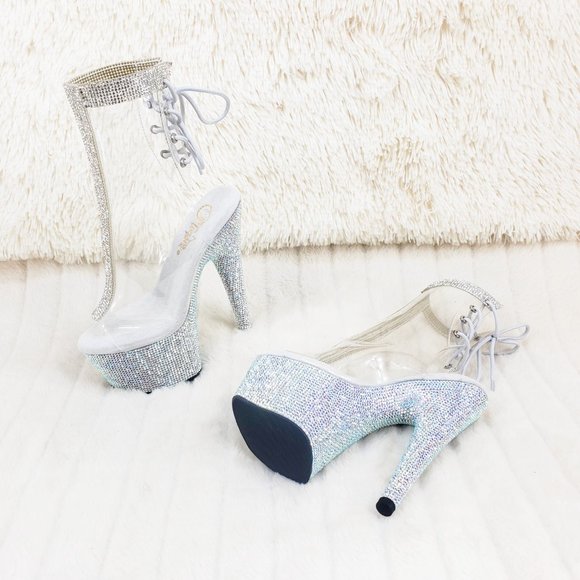Bejeweled Rhinestone Platform Heel Ankle Boots Wit - Picture 10 of 17